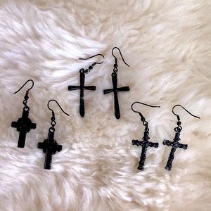 Set of 3 Black Cross Earrings. Never Worn.